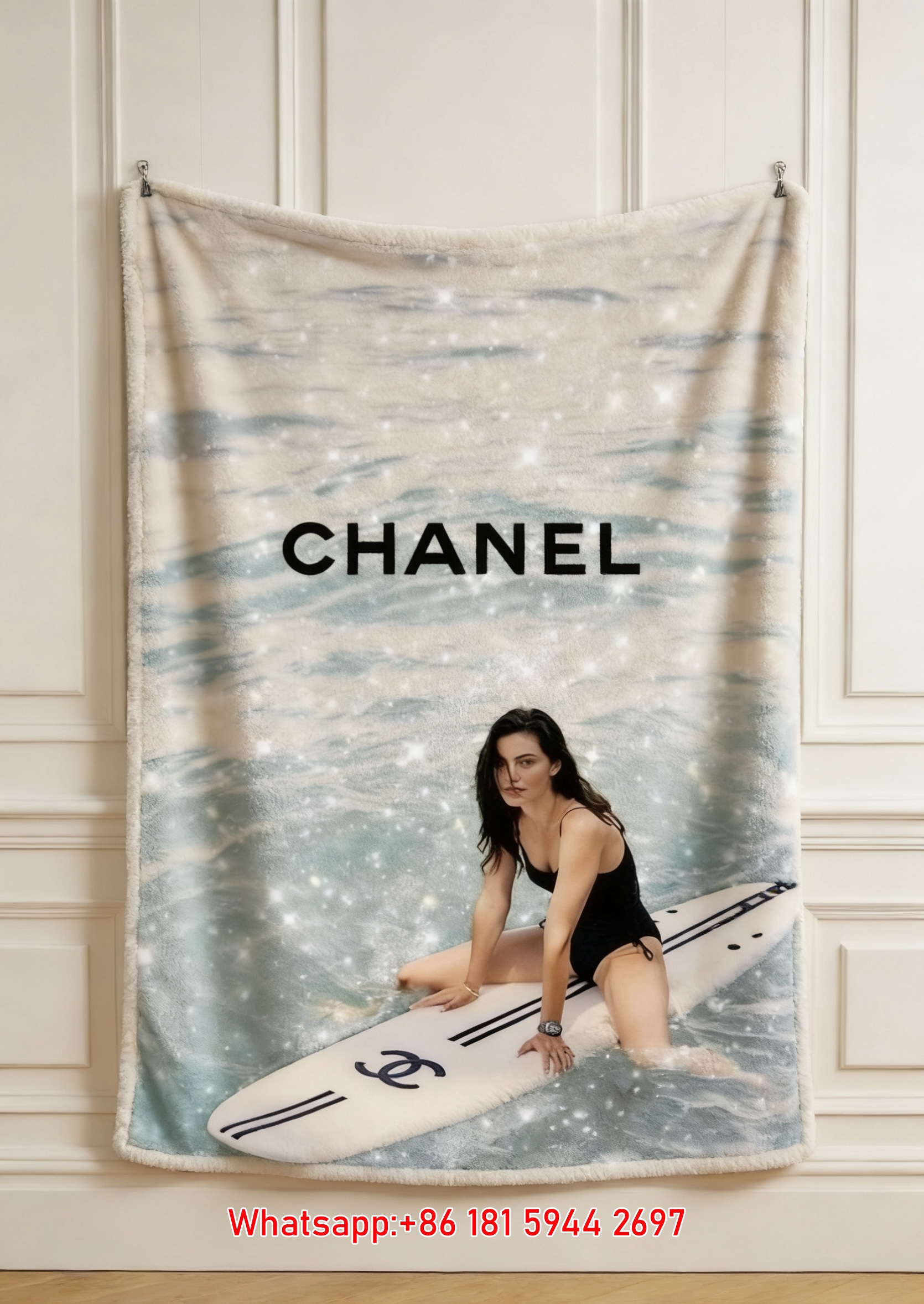 Chanel Surfboard Print Flannel Throw Blanket IMG_7178